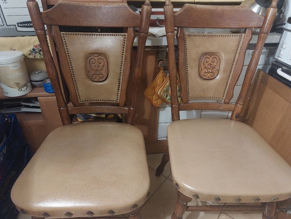 Drewniane krzesła ze skórą 8 sztuk