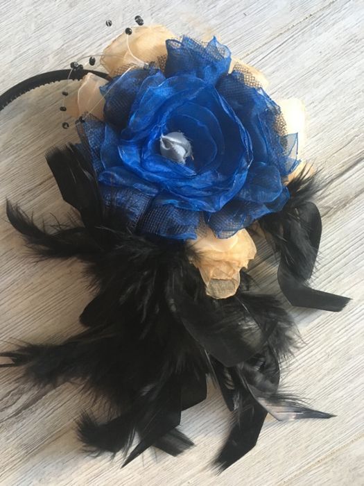 Ozdoba do włosów, bal, przepaska, tiul, pióra, handmade, ręcznie robio