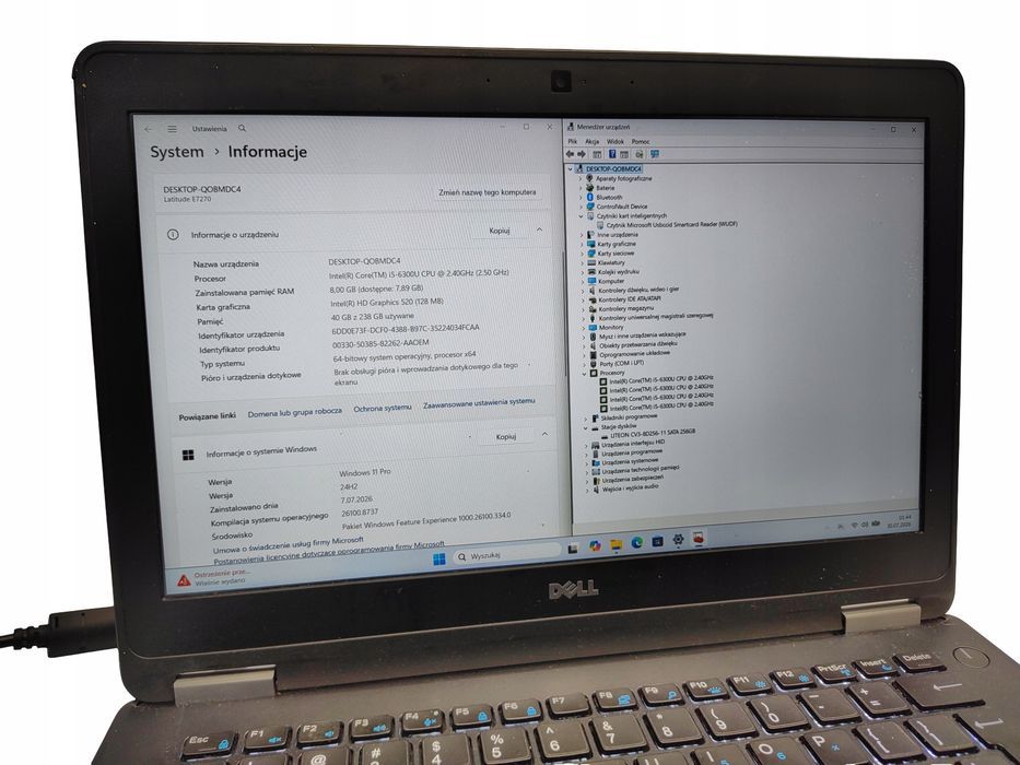 Dell Latitude E7270 i5-6300U 8GB 256SSD 12,5" FHD Win11