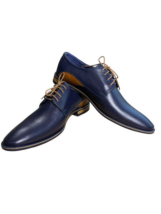 Buty męskie eleganckie skórzane granatowe z brązem półbuty Derby rozmiar 42 B20 NIEBIESKI JASNY BRĄZ WSTAWKA