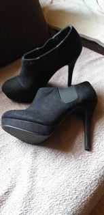 Czółenka damskie szpilka/platforma, rozmiar 36, czarne/zamsz