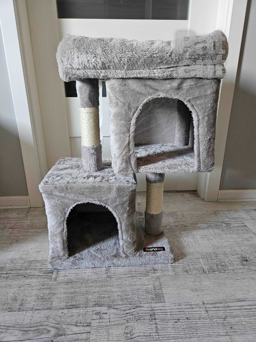 Drapak dla kota kompaktowy 67 cm szary domek słupek legowisko