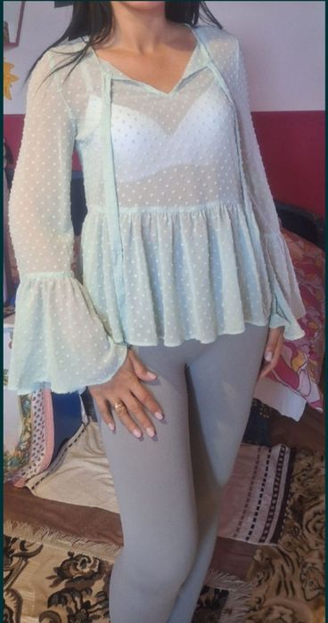 Miętowa bluzka hiszpanka długie rękawy Primark rozmiar S 36