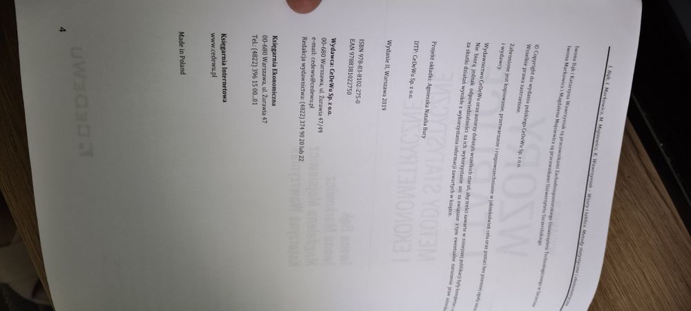 Książka opracowanie wzory i tablice metody statystyczne i ekonometryczne Cedewu wydanie II