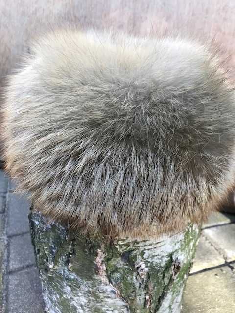 lis naturalny, czapka z lisa, rudo-srebrny