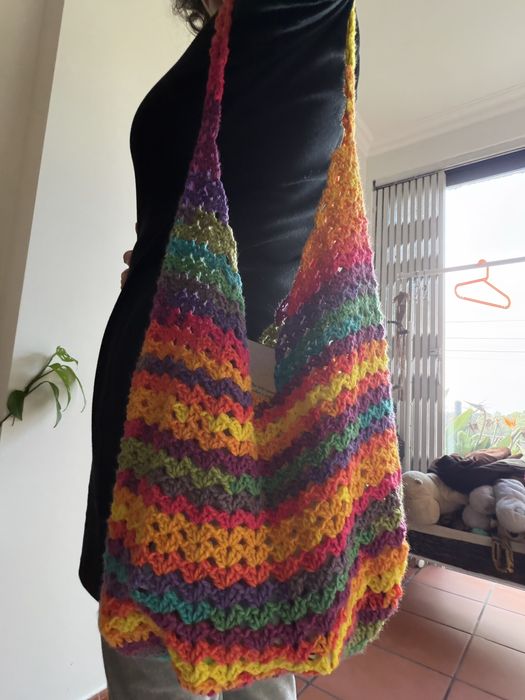 Saco tote, em lã sintetica, em crochet