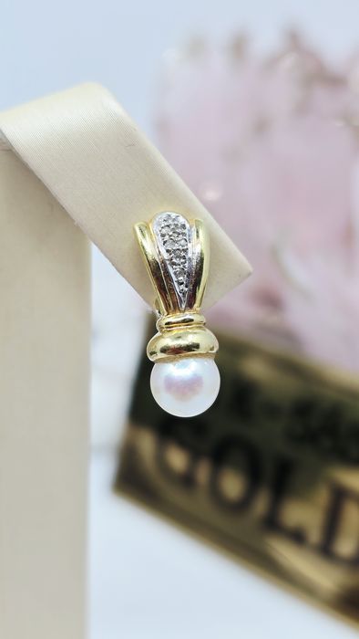 Złote kolczyki wtykane próba 585 14k z Perłą I diamentami  certyfikat