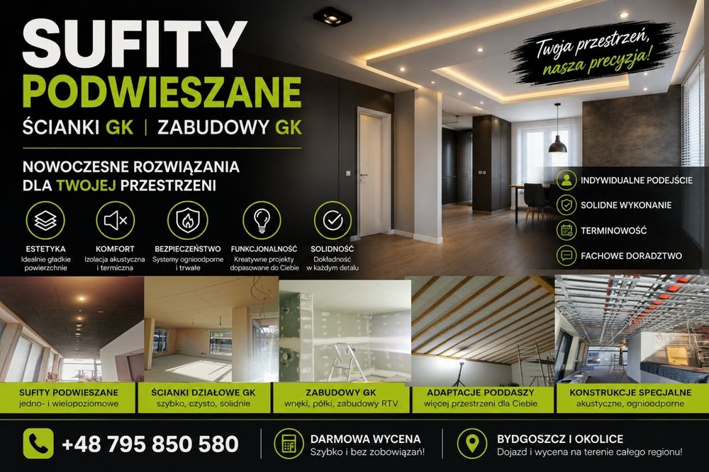 Usługi  Remontowe Sufity podwieszane  ściany gk zabudowy remo