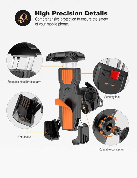 Uchwyt Rowerowy Na Telefon Uniwersalny 360° Antywstrząsowy Smartfon Solidny