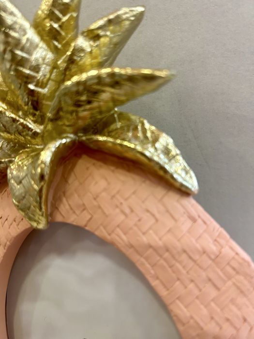 Moldura de Fotos Oval Ananás Tono Su Tono Pêssego e Dourado