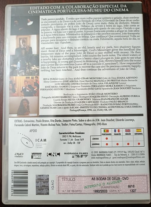 DVD " As Bodas de Deus" de Joao Cesar Monteiro