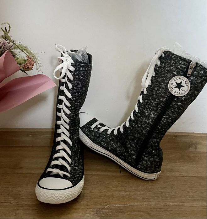 Trampki conversy wysokie damski czarne srebrne r. 35,5