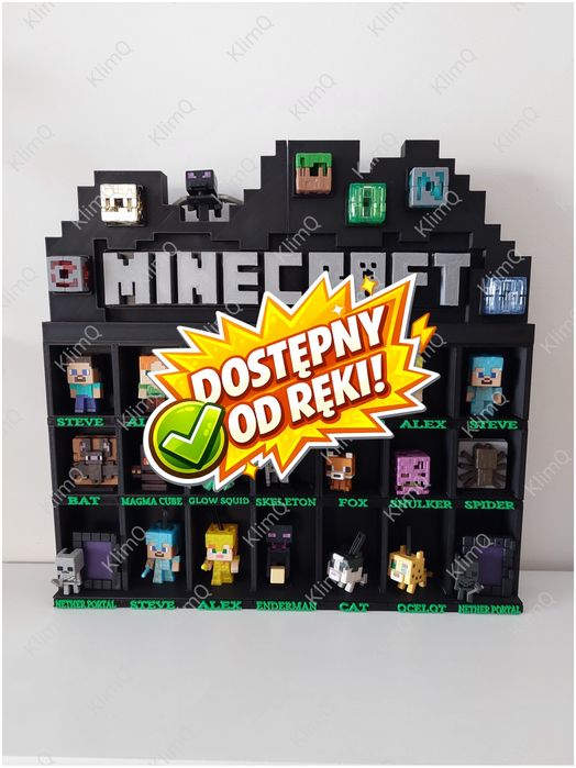 127/26 * Półeczka baza na figurki Kinder Joy Minecraft  - zielone podpisy