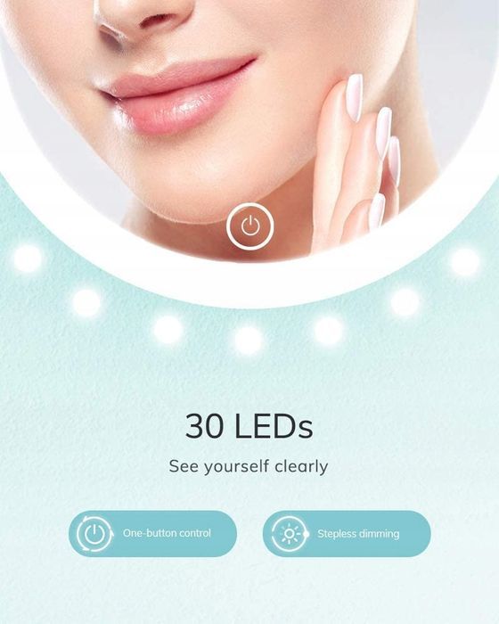 Lusterko Kosmetyczne LED Podświetlane 3 Barwy 10X Regulacja Jasności