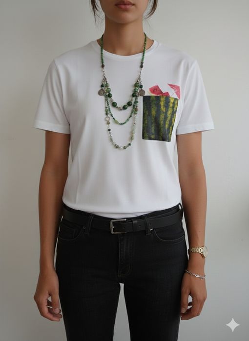 T-shirt branca com bolso original - Zara - Tamanho S