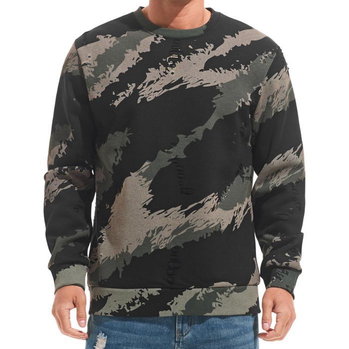Męska bluza polarowa crewneck moro ocieplana, bawełna, M