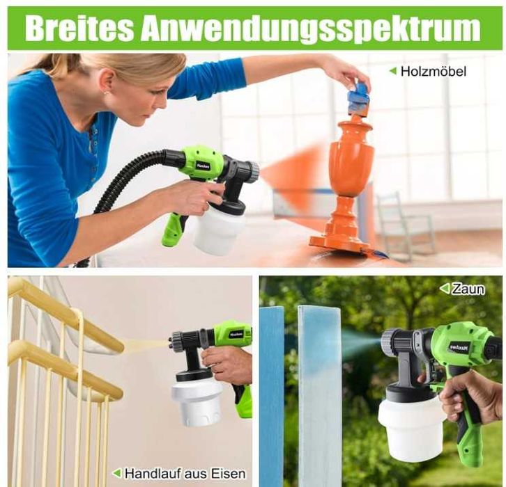 MaxAwe Elektryczny rozpylacz do farby, 800 W, 1100 ml/min, 4 dysze