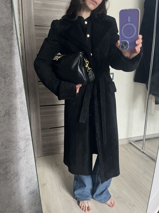 Натуральна дублянка хутро лама куртка шкіряна чорнобурка капюшон