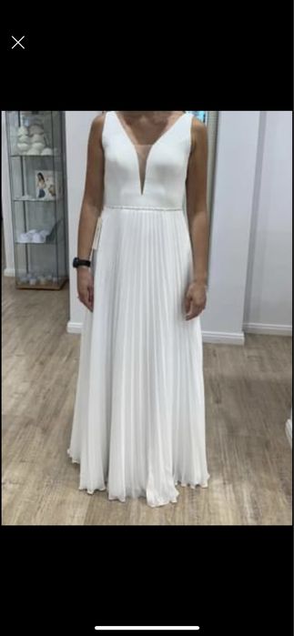 Suknia Ślubna gładka, plisowana, elegancka XS/S