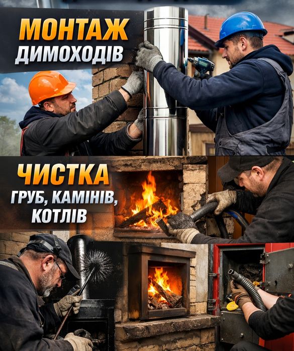Професійна чистка димоходів, груби, котлів, камінів, коминів