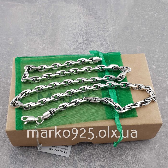 Товстий срібний ланцюжок якір гранений. Чоловіча масивна цепочка Біт