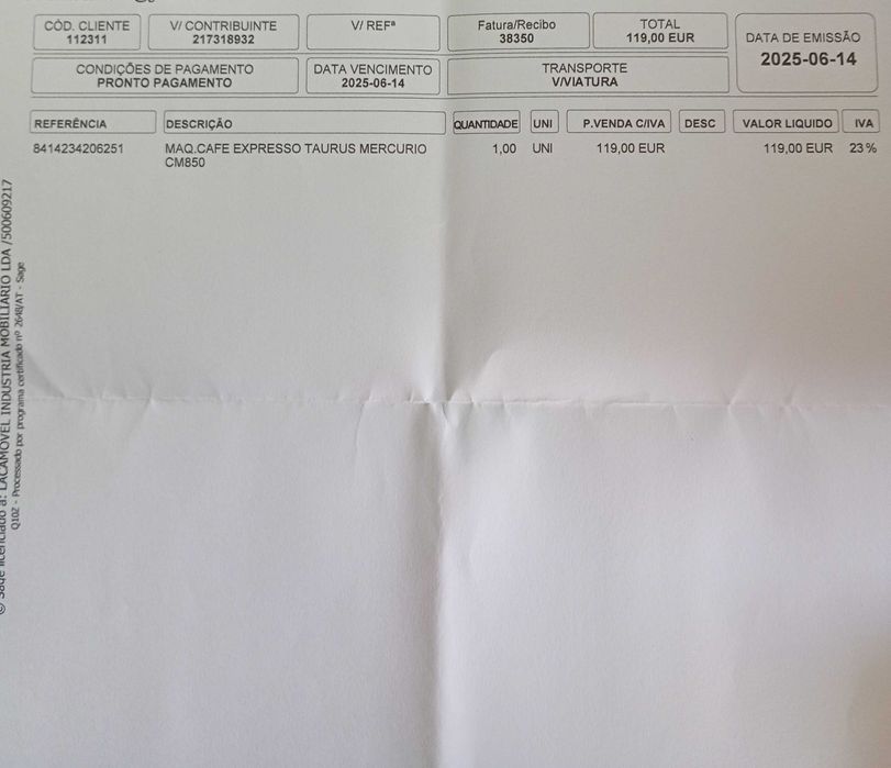 Máquina de café expresso TAURUS Mercurio, 20 Bars, 850W, ótimo estado