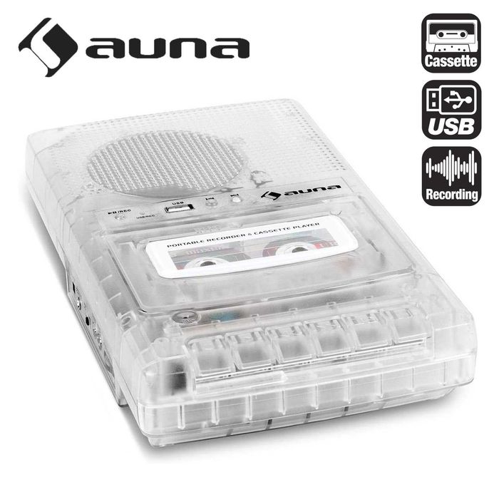 Retro Dyktafon Magnetofon Przenośny Auna ClearTech USB - transparentny