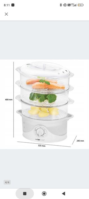 Parowar elektryczny 800W timer 3 poziomy + naczynie na ryż Clatronc DG