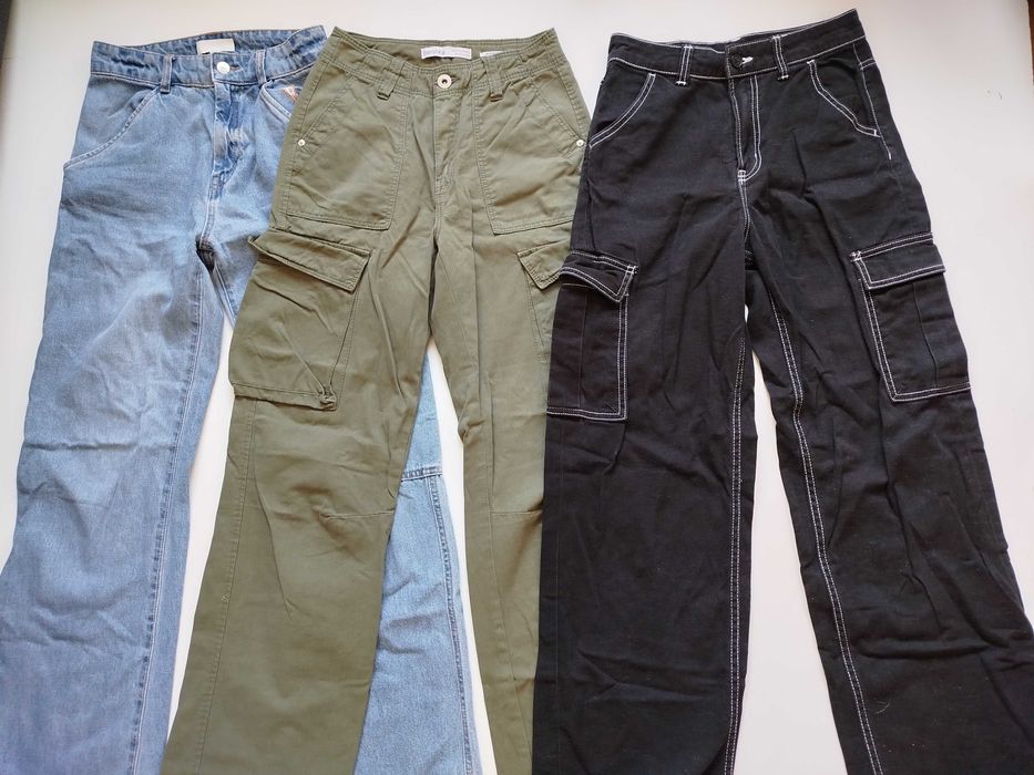 Spodnie dżinsy dziewczęce bojówki Bershka H&M 34