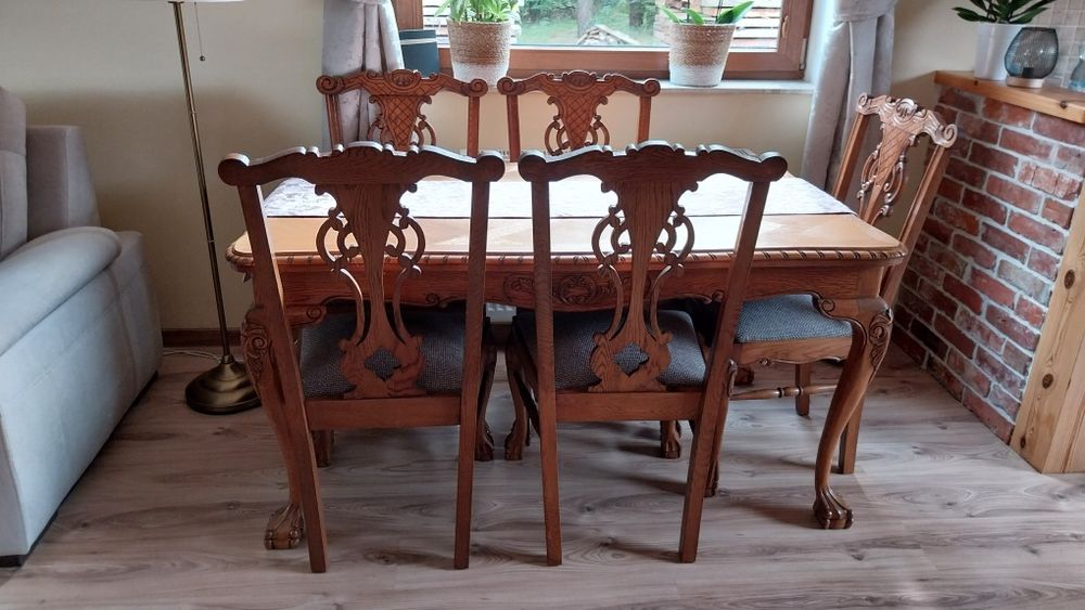Stół z krzesłami lite drewno
