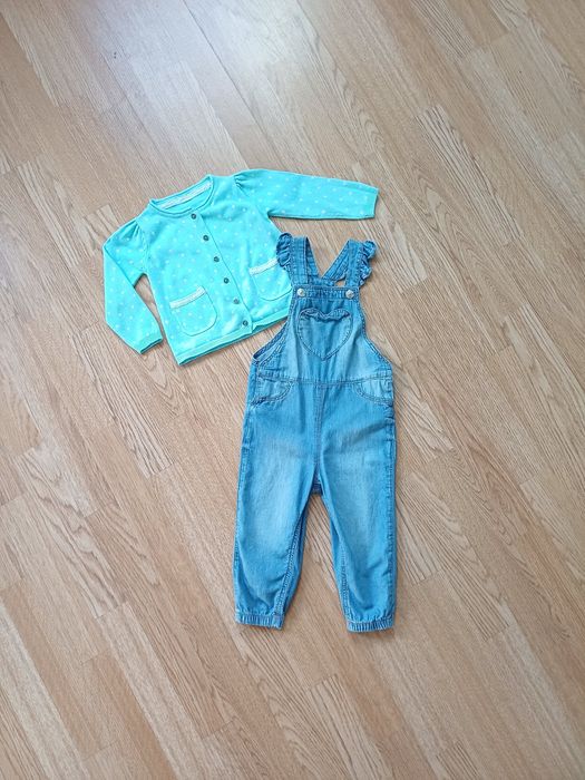 Ogrodniczki H&M jeansowe 86 + sweterek rozpinany