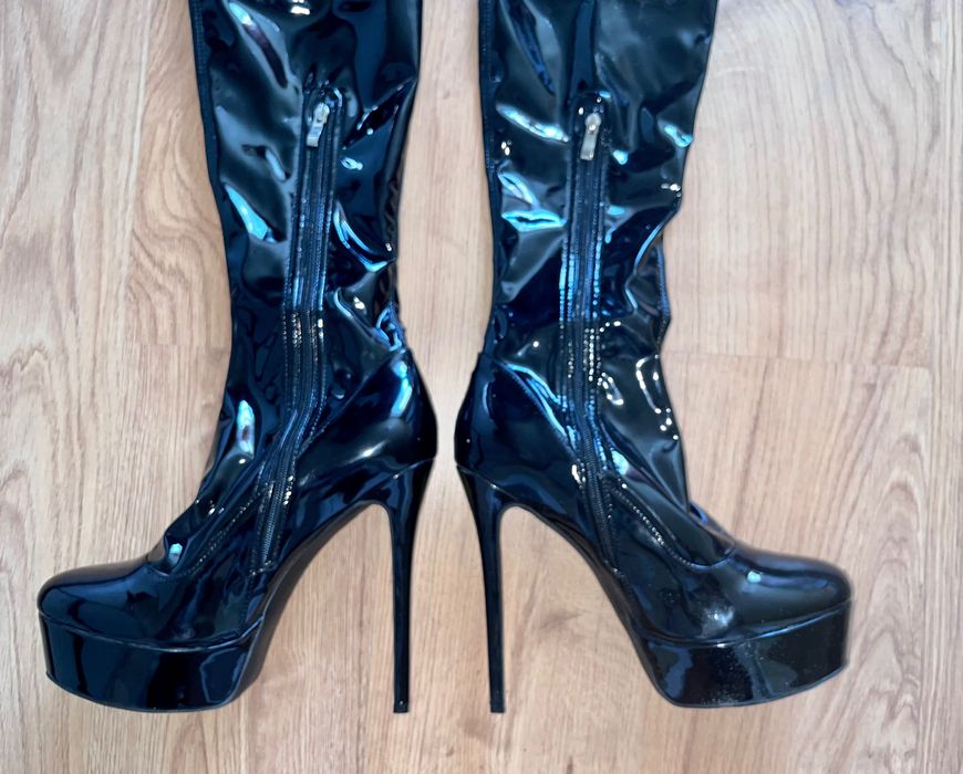 233/ OD RĘKI 46 Męskie kozaki Trans Crossdress czarny winyl 36-46 EU