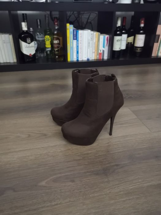 Botki brąz szpilka platforma brąz 36