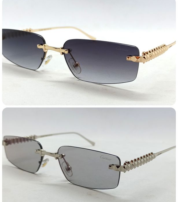 Cartier очки унисекс модные узкие безоправные серые в золоте и серебре