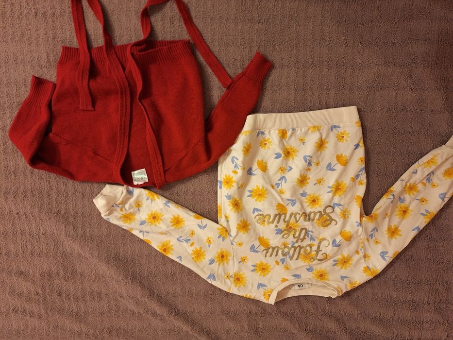 Paka ubrań dziewczynka 122, bluzki długi rękaw, sukienka