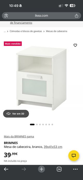 IKEA - Mesa de cabeceira x2, branco, 39x41x53 cm