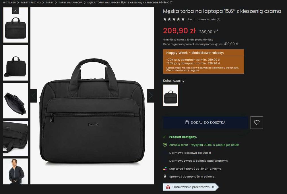 Torba na laptopa czarna Wittchen