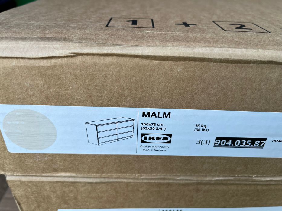 Ikea MALM Komoda, 6 szuflad, okleina dębowa bejcowana na biało, 160x78 cm