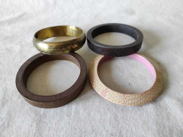 Zestaw bransoletek damskich drewno metal 4 sztuki