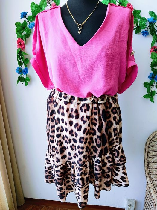 Spódniczka w panterkę z falbaną stylowa i kobieca Italy S