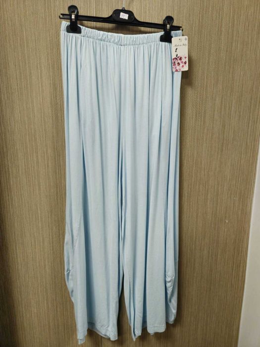 Spodnie alladynki Plus Size błękitne, cienkie wiskoza Italy !!!