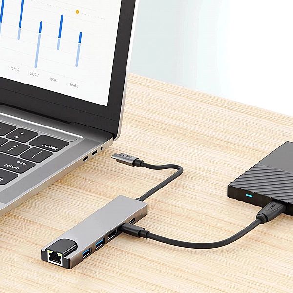 Adapter Tech-Protect HB02 HUB Adapter 6w1 USB-C + USB2.0 + USB3.0 + HD
