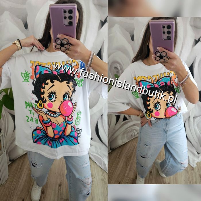T-shirt długi z cekinami Betty Boop