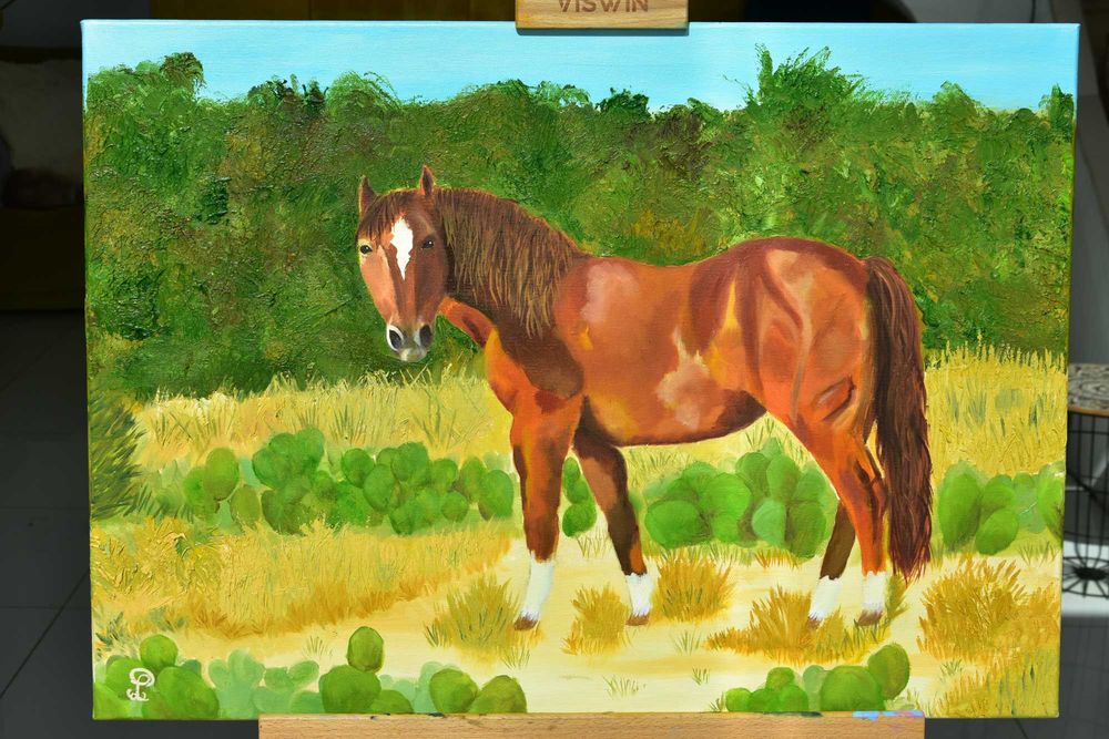 Quadro - Pintura a Óleo Original "O Mustang Selvagem"