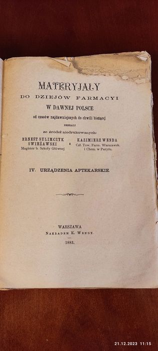 Materyjały do dziejów farmacyi w dawnej Pol. Urządzenia  aptekarskie
