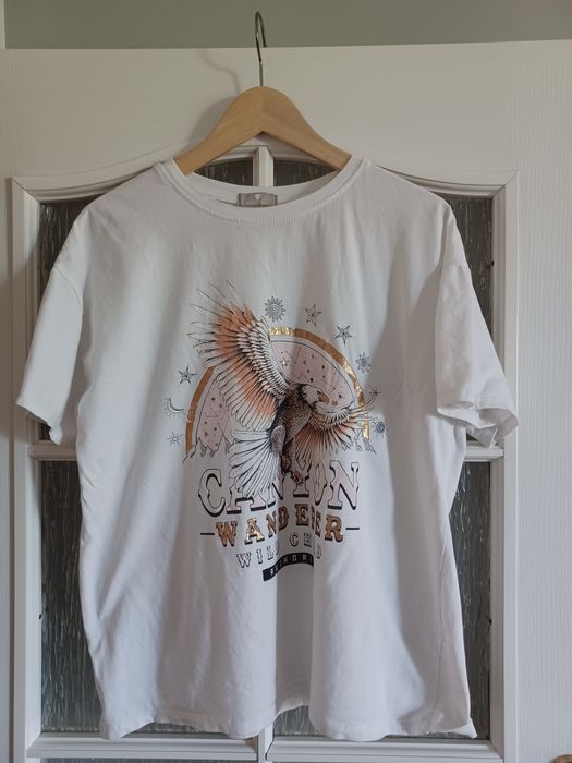 T-shirt biały z aplikacja, Mode in Italy, rozm.L