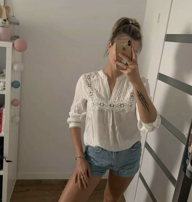 Piękna bluzka Orsay rozmiar 34 XS 100% wiskoza z gipiurą coquette