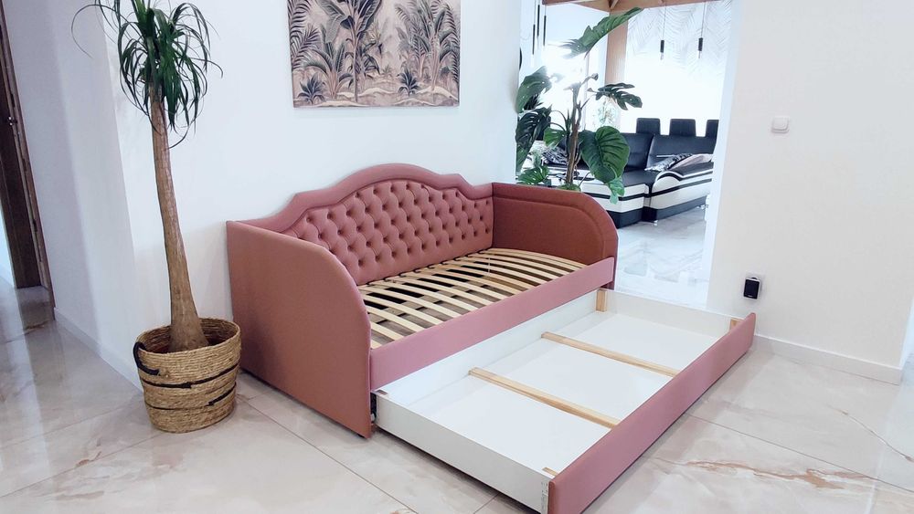 Łóżko tapicerowane dziecięce młodzieżowe z pojemnikiem, szufladą