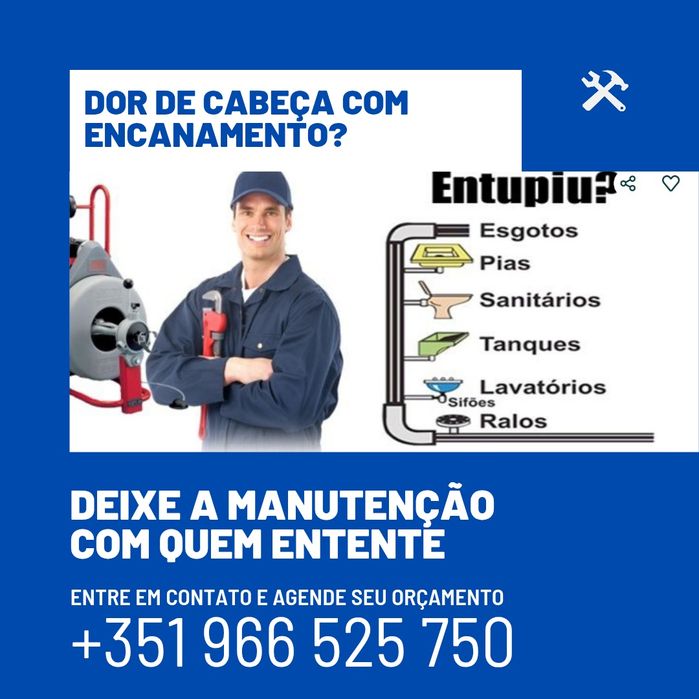 Canalização, desentupimento, limpeza de telhado e jardimns