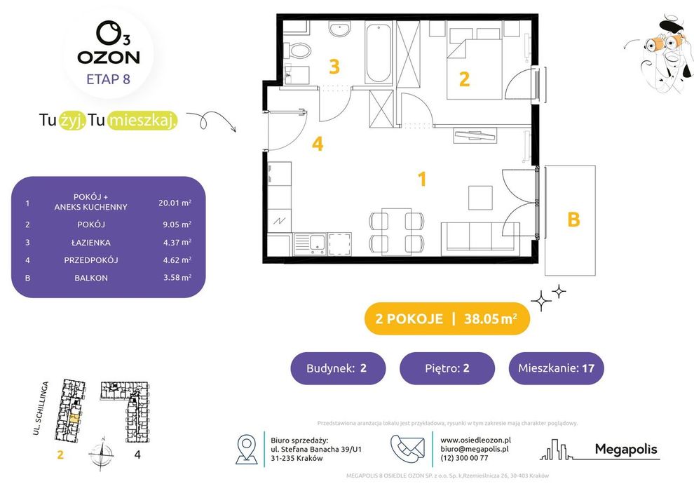 2-pokojowe mieszkanie 38 m² + balkon - Widok 2